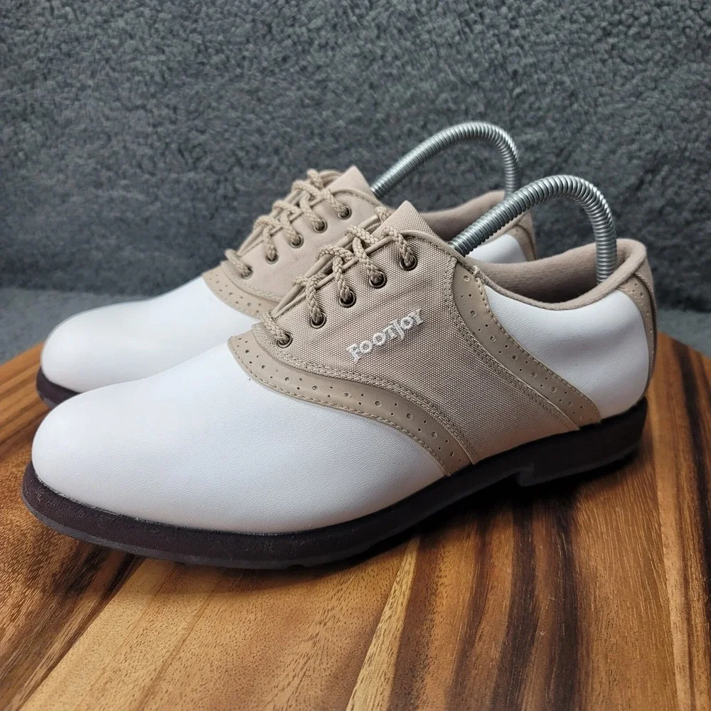 Footjoys Greenjoys‎ Shoes White Womens 9.5 M Saddle Oxford Spike Golf Lace 48746